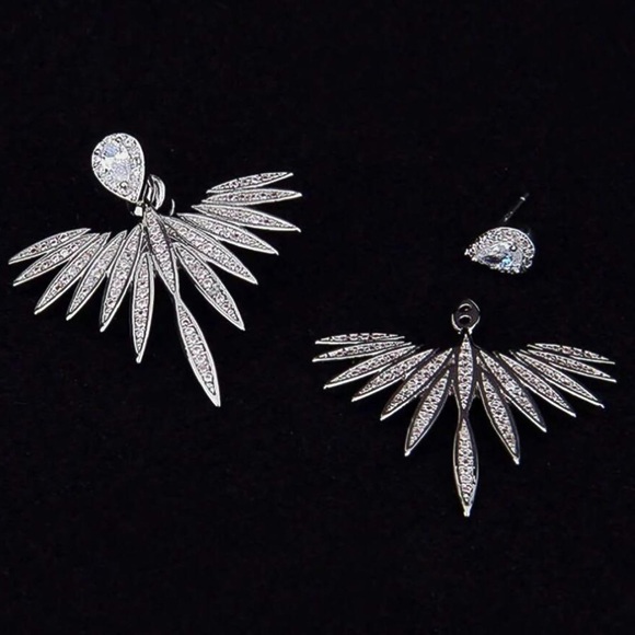 Any 4/$25! Silver Crystal Teardrop Studs with Winged Jackets Earrings - Picture 4 of 7